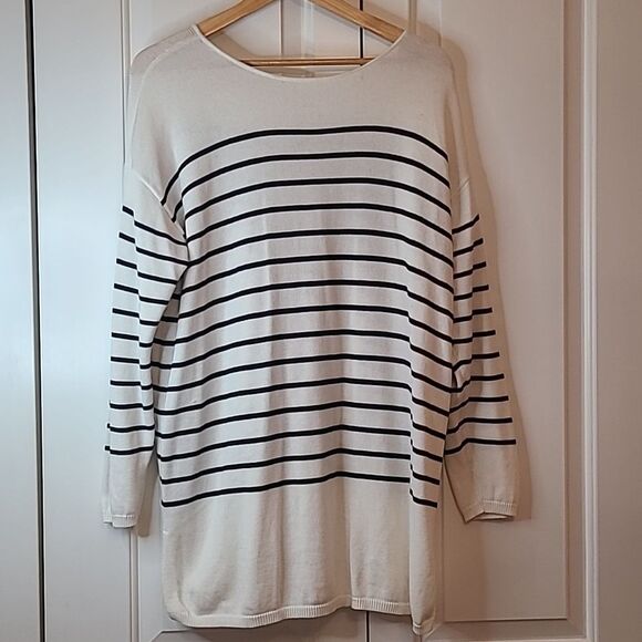 CABI Turnabout Button Up Cardigan Cream & Black Stripes Size M - Picture 5 of 12